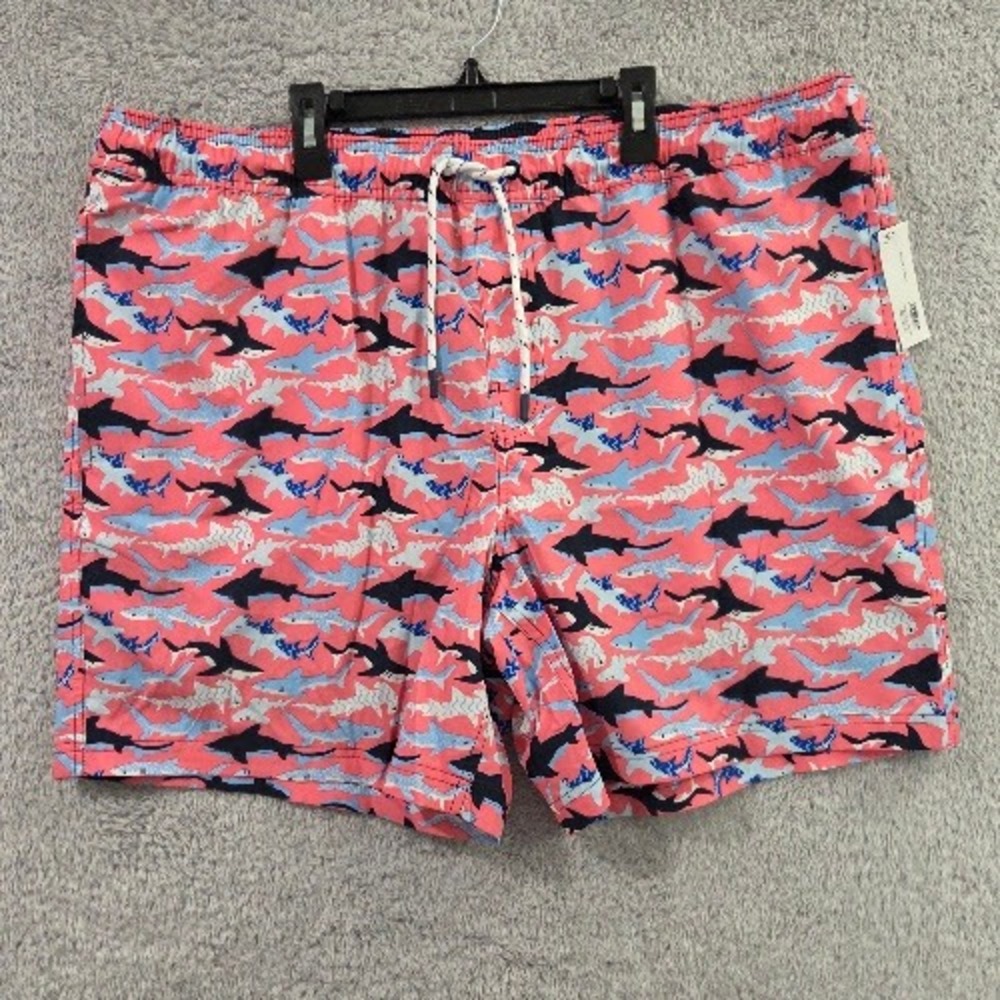 Members Mark Mens XXL Pink Shark Print Swim Trunks Lined Beach Resort Shorts NWT